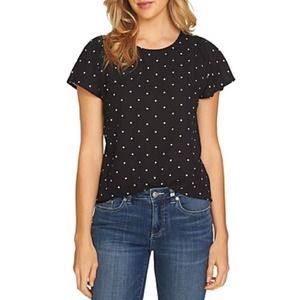 CeCe Top Small Womens Black White Polka Dot Flutter Sleeve Blouse